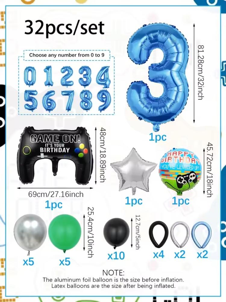 32PCS Game Theme Birthday Numb - Gaming Accessories For Room ulasan dan harga